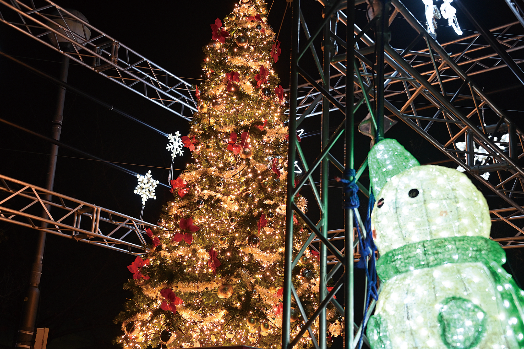 クリスマスツリーと雪だるま