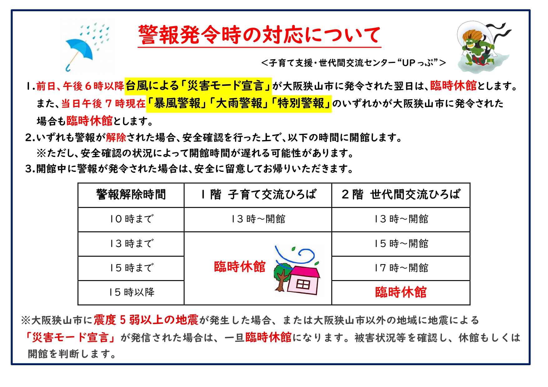 警報発令時の対応について