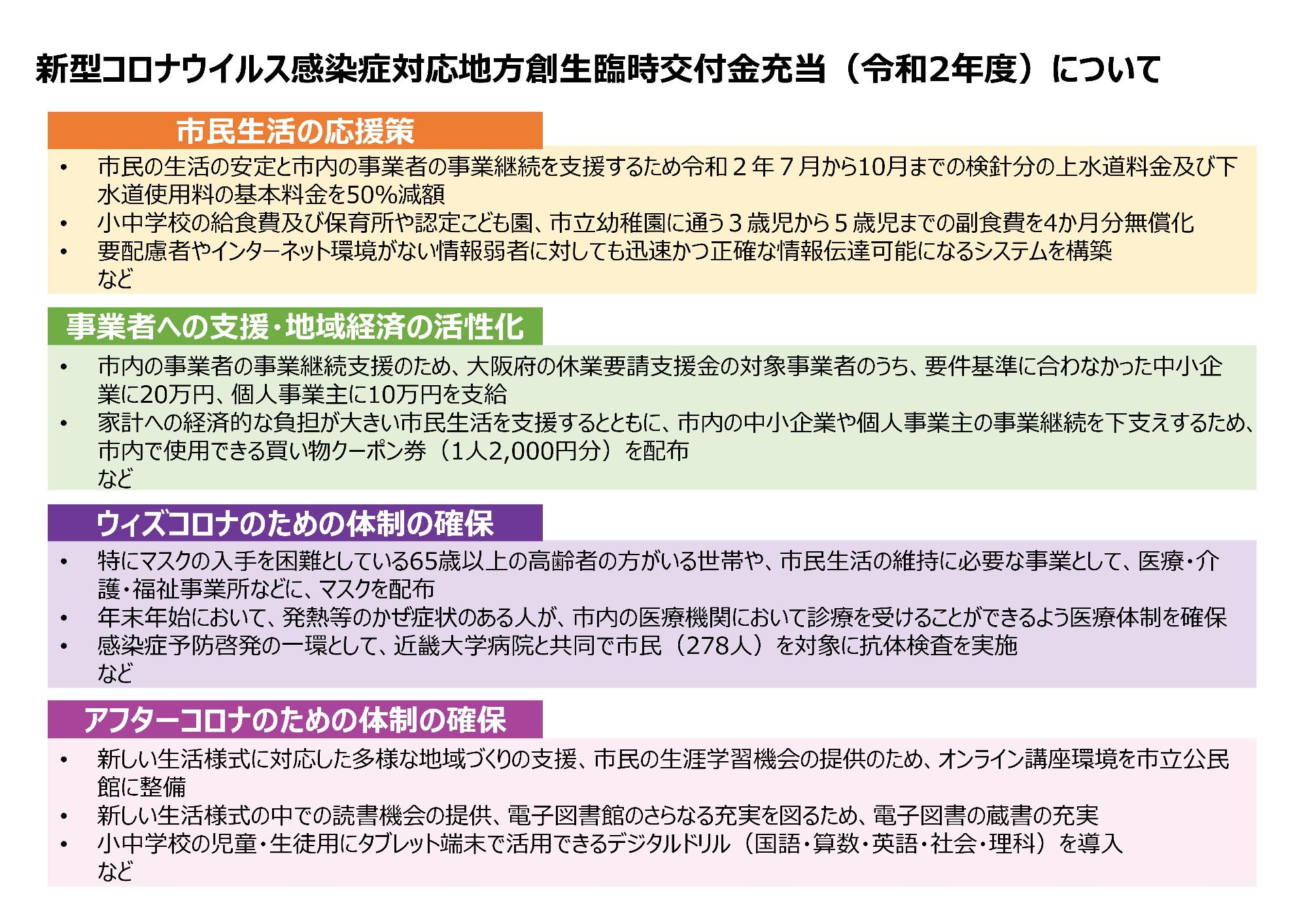 新型コロナウイルス感染症対応地方創生臨時交付金充当（令和2年度）について