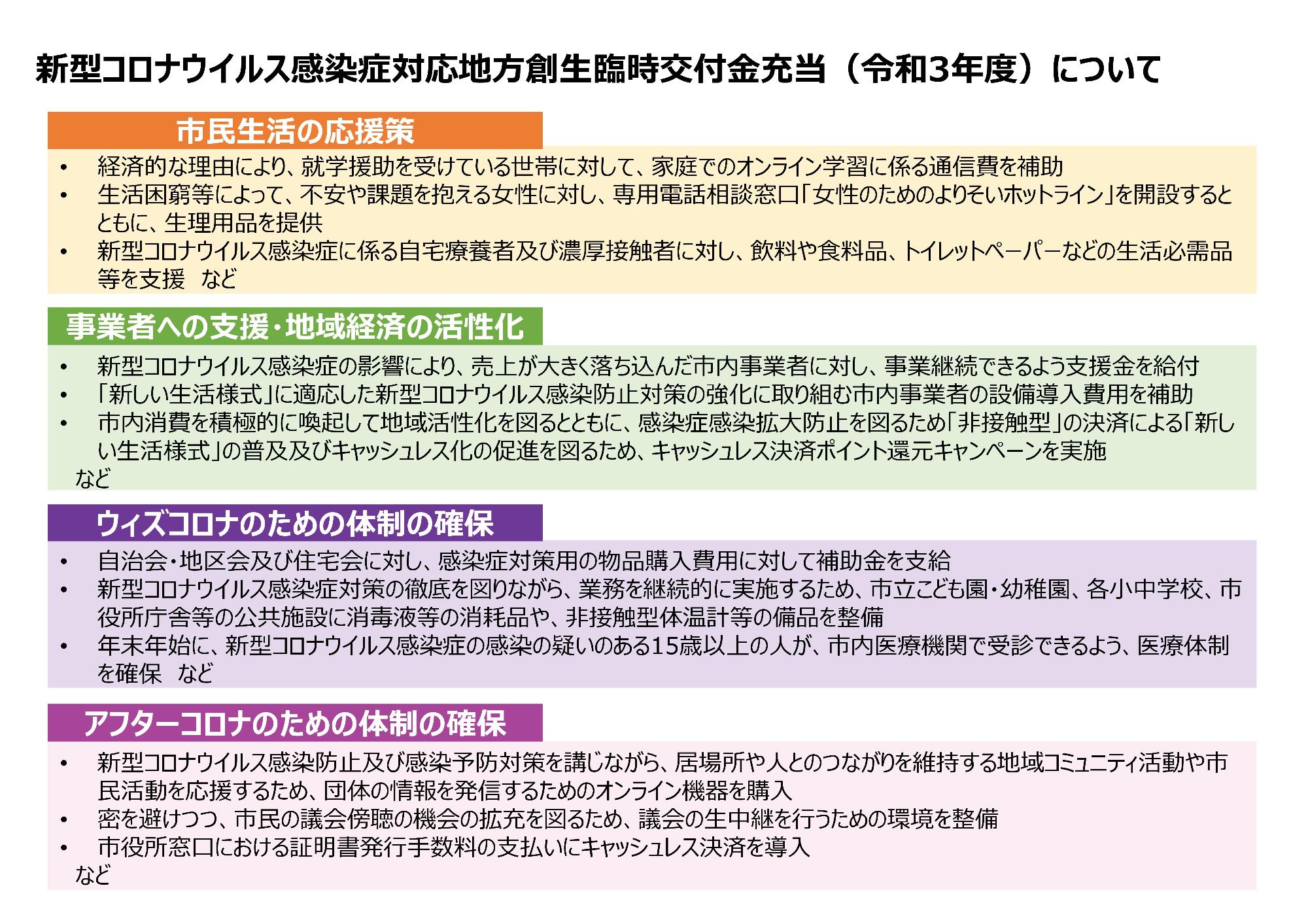 新型コロナウイルス感染症対応地方創生臨時交付金充当（令和3年度）について