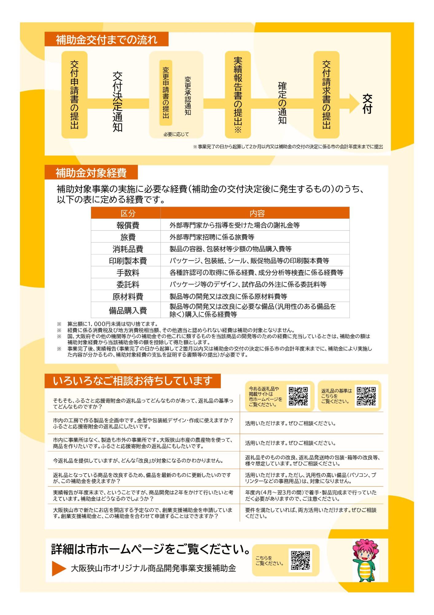 大阪狭山市オリジナル商品開発事業支援補助金チラシ(裏面)