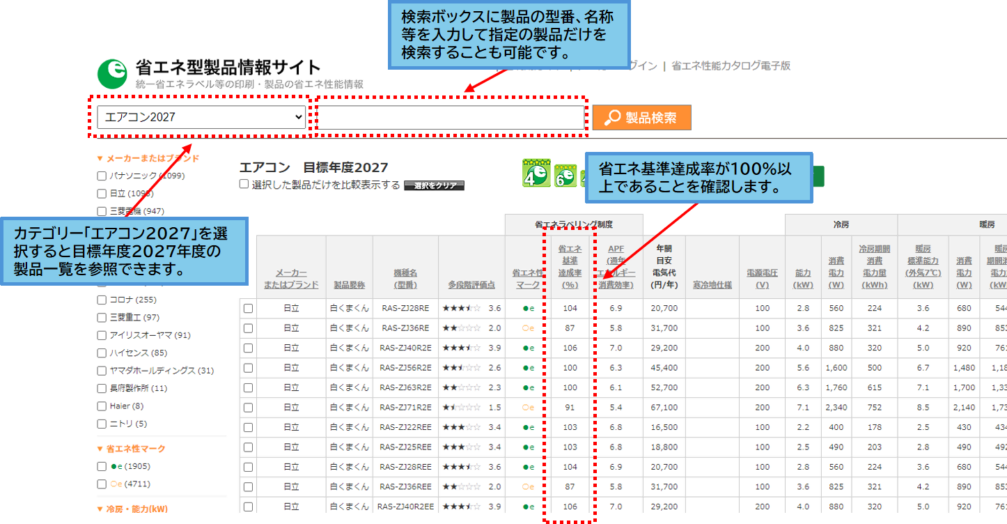 省エネ型製品情報サイトでの検索方法